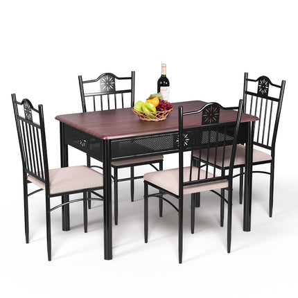 Ensemble de salle à manger 5 pièces, table en MDF et 4 chaises rembourrées