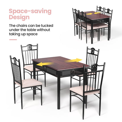 Ensemble de salle à manger 5 pièces, table en MDF et 4 chaises rembourrées