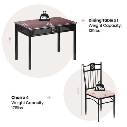 Ensemble de salle à manger 5 pièces, table en MDF et 4 chaises rembourrées