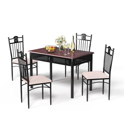 Ensemble de salle à manger 5 pièces, table en MDF et 4 chaises rembourrées