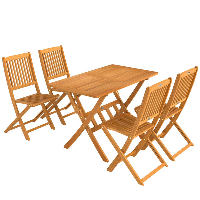 5-teiliges Klapp-Gartenset, Akazienholz, Tisch & 4 Stühle