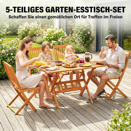 Ensemble de patio pliant 5 pièces, bois d'acacia, table et 4 chaises