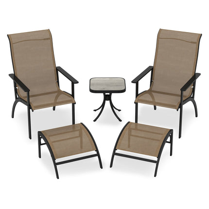 Ensemble de balcon extérieur 5 pièces avec chaises, poufs et table