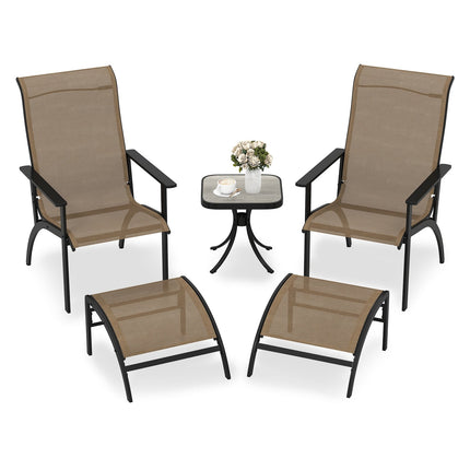 Ensemble de balcon extérieur 5 pièces avec chaises, poufs et table