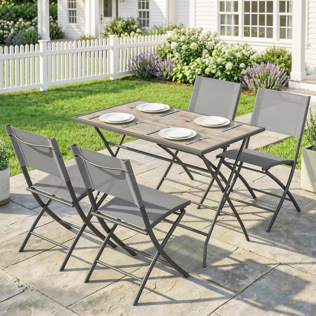 Ensemble de salle à manger d'extérieur 5 pièces - Chaises pliantes en maille, table