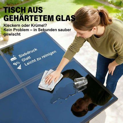 5-teiliges Outdoor-Esszimmer-Set mit Glastisch und Klappstühlen