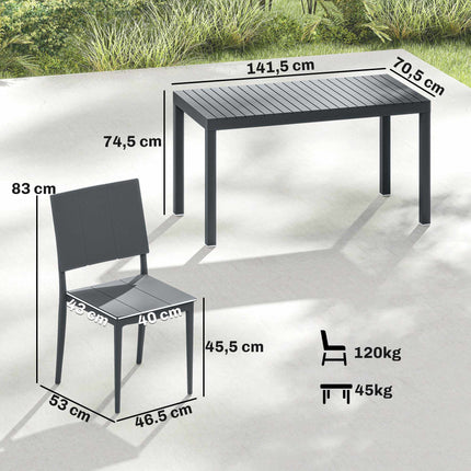 Ensemble de mobilier de jardin 5 pièces avec chaises empilables, gris foncé