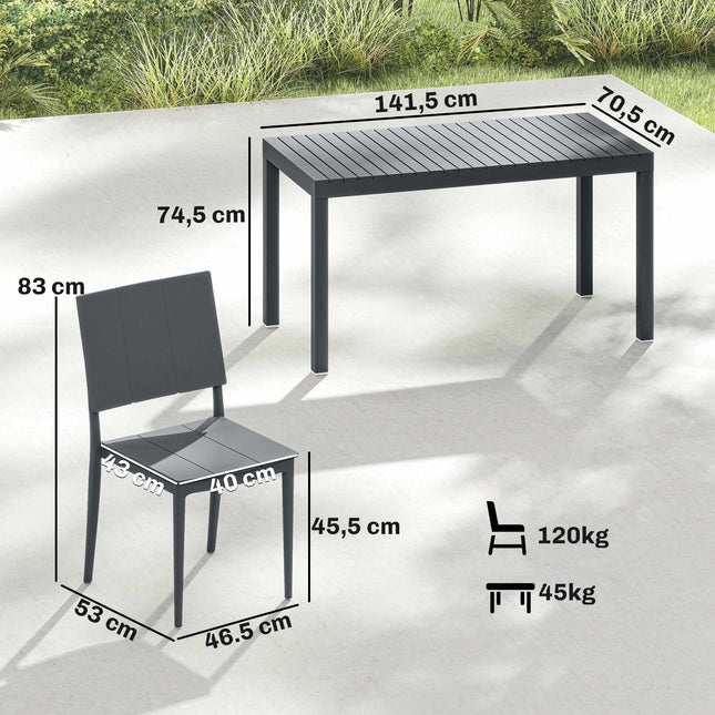 Ensemble de mobilier de jardin 5 pièces avec chaises empilables, gris foncé