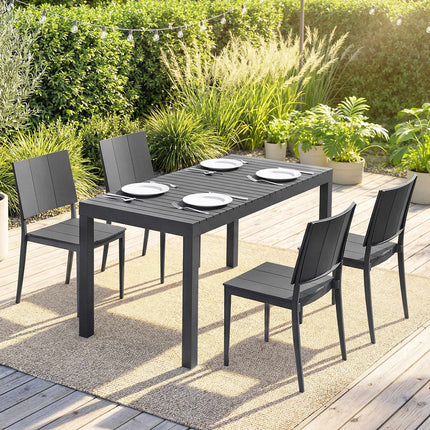 Ensemble de mobilier de jardin 5 pièces avec chaises empilables, gris foncé