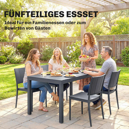 Ensemble de mobilier de jardin 5 pièces avec chaises empilables, gris foncé