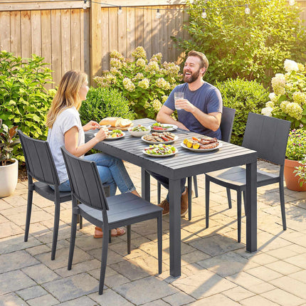 Ensemble de mobilier de jardin 5 pièces avec chaises empilables, gris foncé