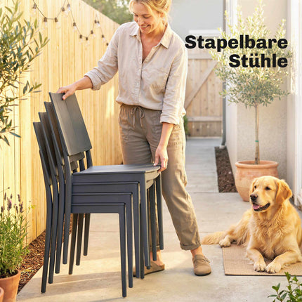 Ensemble de mobilier de jardin 5 pièces avec chaises empilables, gris foncé