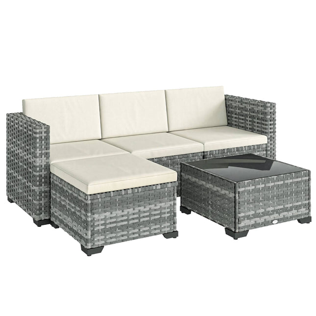 Ensemble de mobilier de patio 5 pièces, structure en acier, rotin PE