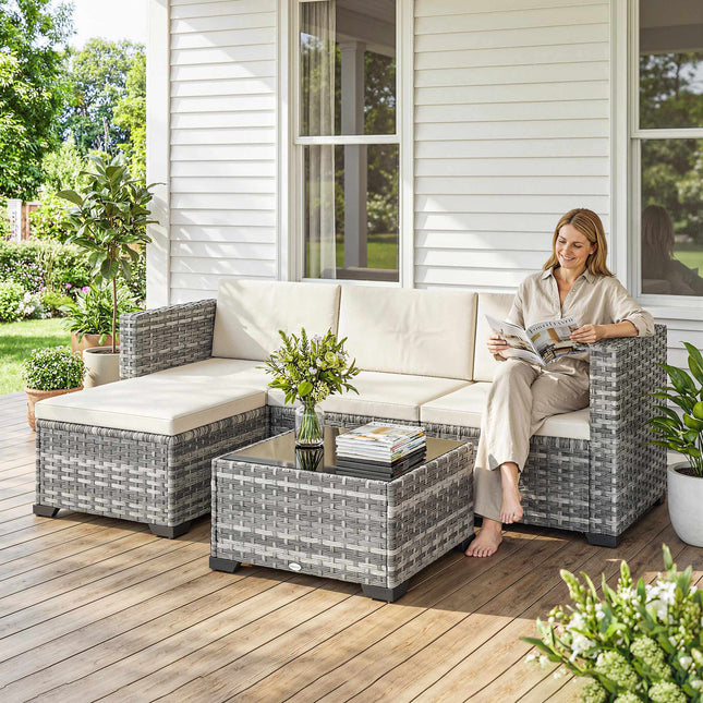 Ensemble de mobilier de patio 5 pièces, structure en acier, rotin PE