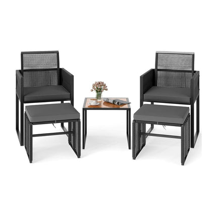 Ensemble de patio en rotin 5 pièces avec coussins et table