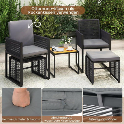 Ensemble de patio en rotin 5 pièces avec coussins et table