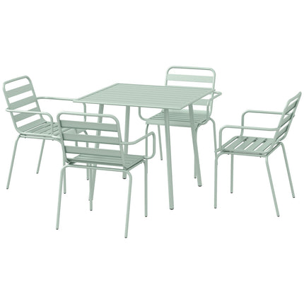 Ensemble De Salon De Jardin 5 Pièces Avec 1 Table À Manger, 4 Chaises Empilables, Salon De Jardin, Pour Balcon, Terrasse, Acier, Vert