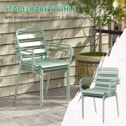 Ensemble De Salon De Jardin 5 Pièces Avec 1 Table À Manger, 4 Chaises Empilables, Salon De Jardin, Pour Balcon, Terrasse, Acier, Vert