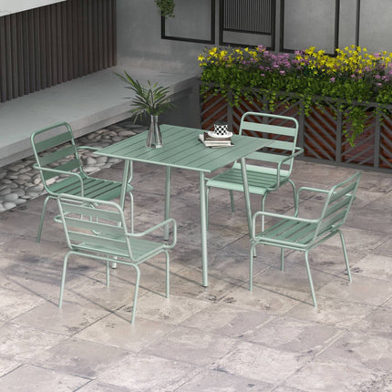 Ensemble De Salon De Jardin 5 Pièces Avec 1 Table À Manger, 4 Chaises Empilables, Salon De Jardin, Pour Balcon, Terrasse, Acier, Vert
