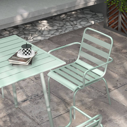 Ensemble De Salon De Jardin 5 Pièces Avec 1 Table À Manger, 4 Chaises Empilables, Salon De Jardin, Pour Balcon, Terrasse, Acier, Vert