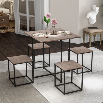 Ensemble table et tabourets carrés 5 pièces, gris