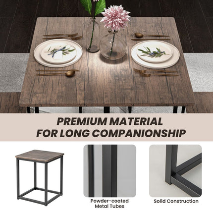 Ensemble table et tabourets carrés 5 pièces, gris