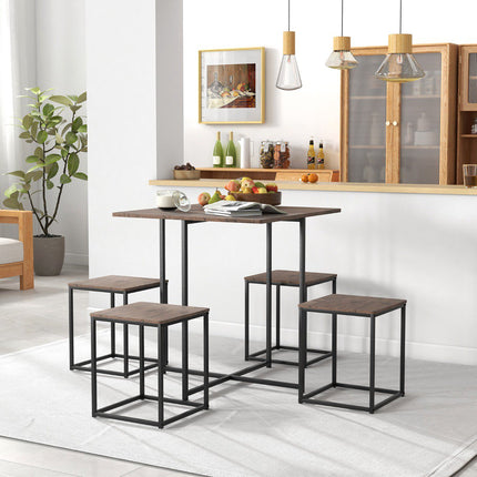 Ensemble table et tabourets carrés 5 pièces, gris