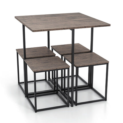 Ensemble table et tabourets carrés 5 pièces, gris