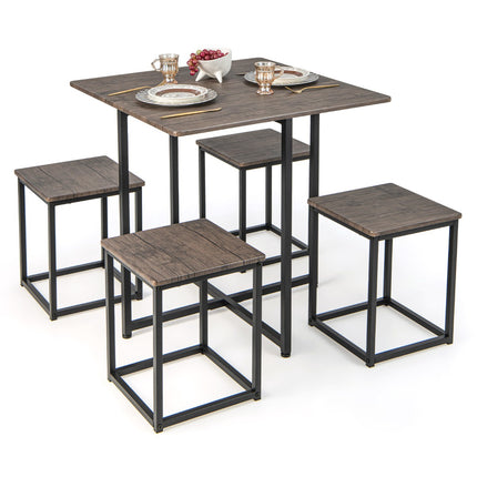 Ensemble table et tabourets carrés 5 pièces, gris