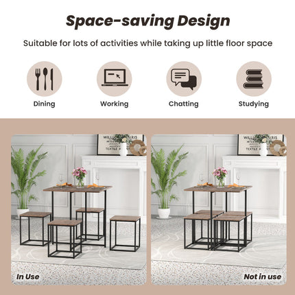 Ensemble table et tabourets carrés 5 pièces, gris
