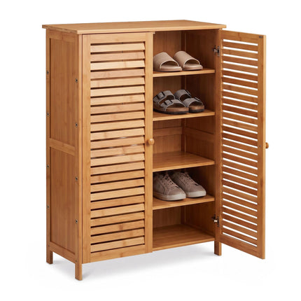 Meuble à chaussures en bambou à 5 étagères avec portes persiennes