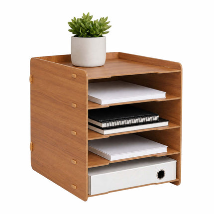 Plateau à courrier 5 compartiments en MDF – Organiseur effet bois marron foncé