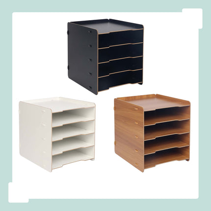 Plateau à courrier 5 compartiments en MDF – Organiseur effet bois marron foncé