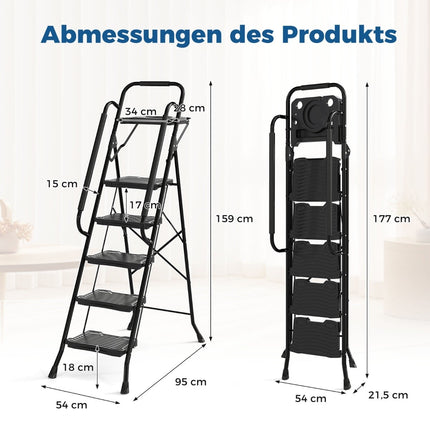 Échelle pliante à 5 marches avec plateau à outils, capacité de 150 kg
