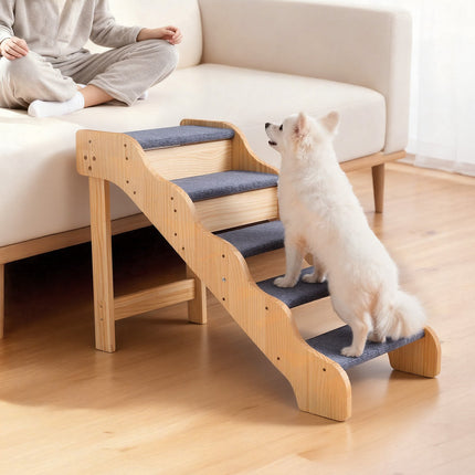 5-Step Wooden Pet Stairs, Non-Slip, 150 lb Capacity