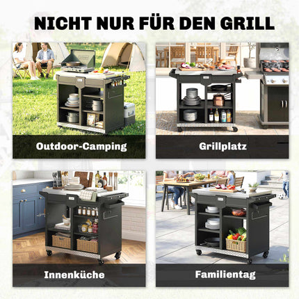 Chariot à barbecue à 5 niveaux avec étagères réglables et porte-épices