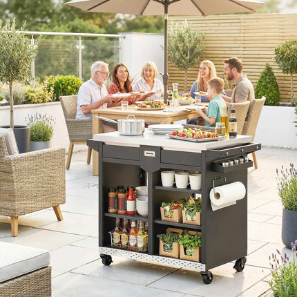 Chariot à barbecue à 5 niveaux avec étagères réglables et porte-épices