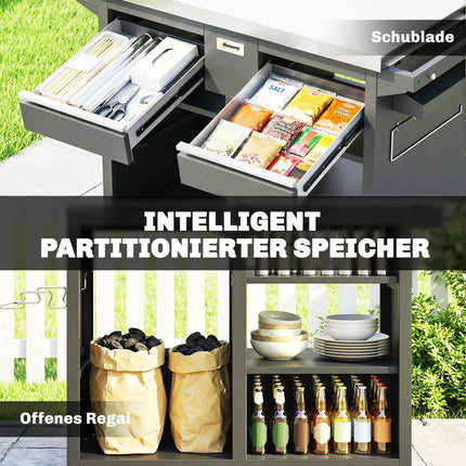 Chariot à barbecue à 5 niveaux avec étagères réglables et porte-épices