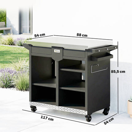 Chariot à barbecue à 5 niveaux avec étagères réglables et porte-épices
