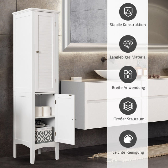 Badezimmerschrank mit 5 Etagen, schmal, freistehend, Hochschrank, weiß