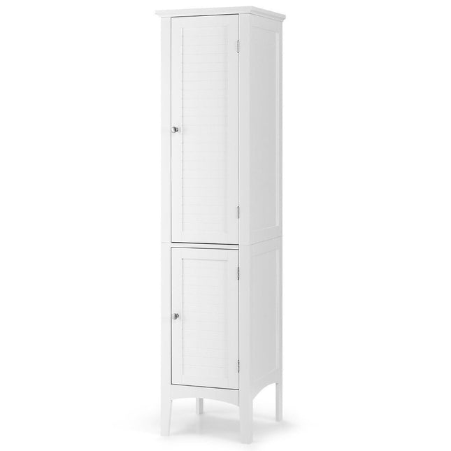 Badezimmerschrank mit 5 Etagen, schmal, freistehend, Hochschrank, weiß