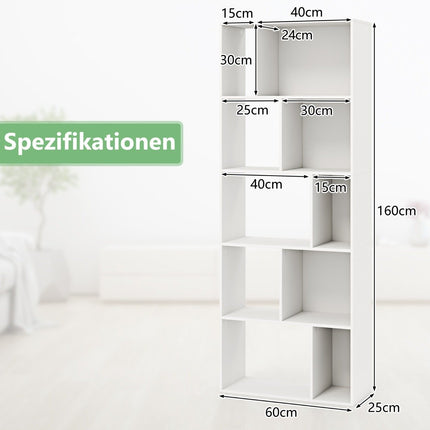 Bücherregal mit 5 Ebenen und 10 Fächern, freistehendes Raumteilerregal, Holzregal, offenes Regal