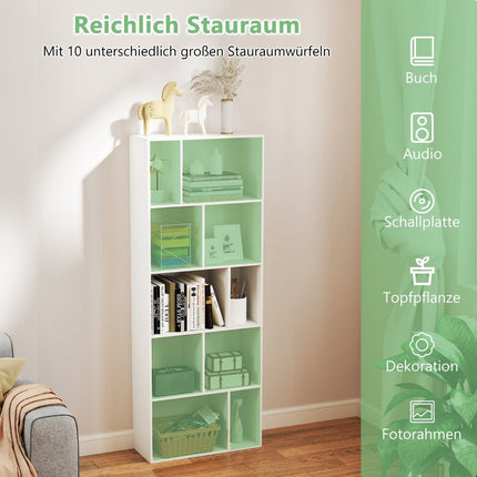 Bücherregal mit 5 Ebenen und 10 Fächern, freistehendes Raumteilerregal, Holzregal, offenes Regal