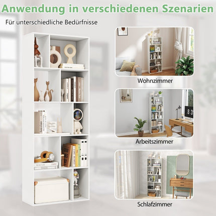 Bücherregal mit 5 Ebenen und 10 Fächern, freistehendes Raumteilerregal, Holzregal, offenes Regal