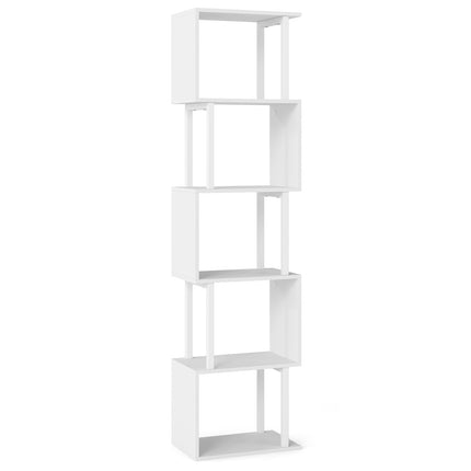 Étagère à 5 niveaux avec structure métallique et système anti-basculement, blanche