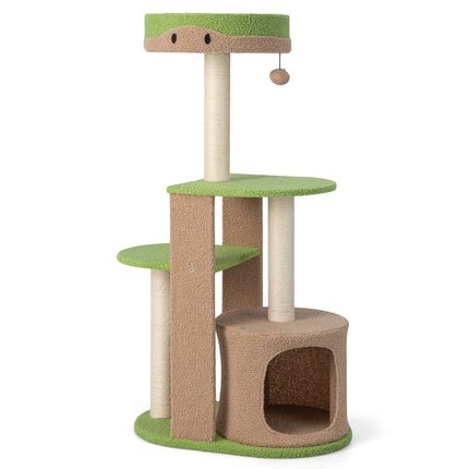 Arbre à chat à 5 niveaux avec niche, poteaux en sisal, vert