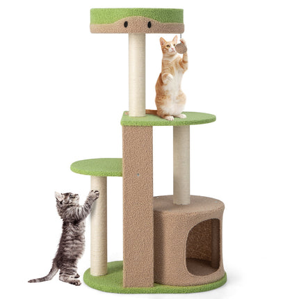 Arbre à chat à 5 niveaux avec niche, poteaux en sisal, vert