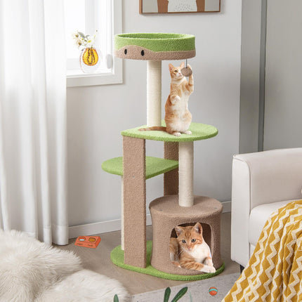 Arbre à chat à 5 niveaux avec niche, poteaux en sisal, vert