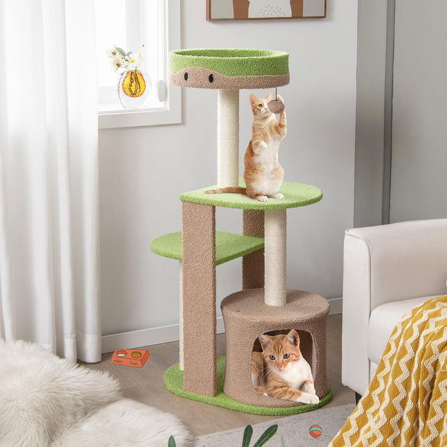 5-stöckiger Katzenkratzbaum mit Höhle, Sisalstämmen, Grün
