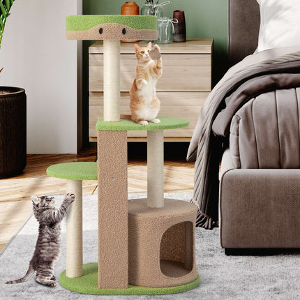 Arbre à chat à 5 niveaux avec niche, poteaux en sisal, vert